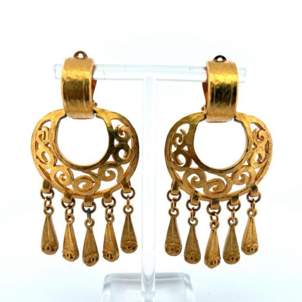 CHANEL Authentic Vintage Gold Logo Earrings
